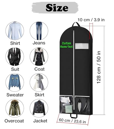Personalized Garment Bags Prom Dress Bag for Teens, Embroidered Name/Text Garment Protector Cover for Wedding Dress, Suit, Dance Costumes, Coat, Brides Maids Dress Uniform Cover3