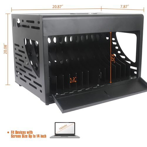 Image of 16 Unit Laptop Charging Station, Locking Charging Cabinet with Interior Steel Dividers & Power Strip, Metal Charging Organizer with Dual Installation Options for Classroom & Office, Black
