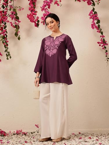 Image of QAZMI Women's Fiza Kashmiri A-Line Short Kurti