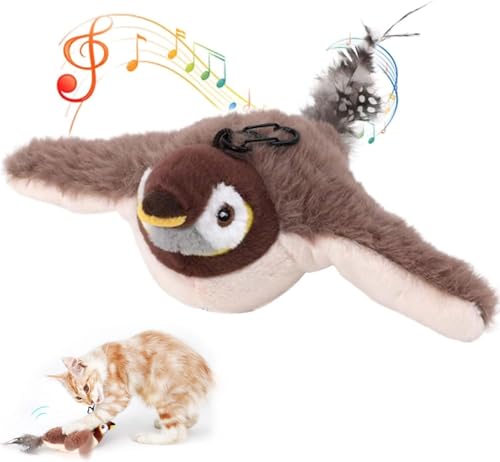 Interactive Flapping Bird Cat Toy with Chirping Sounds, Plush Flying Bird Toy for Indoor Cats (1#)