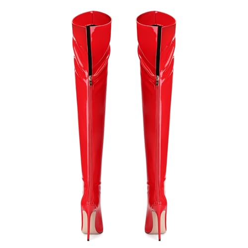 NUMALEO Women's Over the Knee Thigh High Boots Stiletto Pointed Toe Zipper Tall Boots Sexy High Heel Patent Long Boots for Women Fall Fashion Dress Boots4