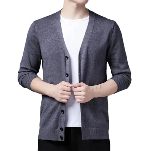 Mens Cardigan Sweater Casual V Neck Long Sleeve Solid Color Knit Sweater Cardigan
