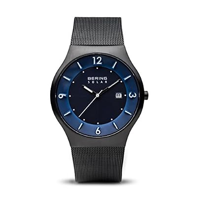 BERING Solar 14440-227 Orologio da polso da uomo, cassa in acciaio inossidabile nera da 40 mm e quadrante blu, cinturino in maglia milanese, vetro zaffiro, 5 ATM