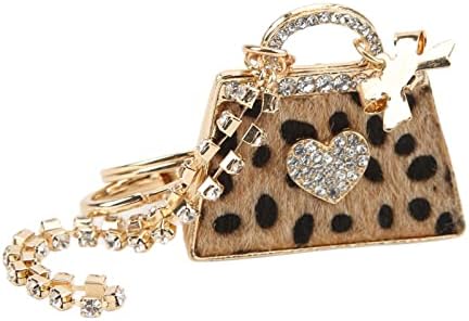 GLOGLOW Purse Keychain, 3D Sparkling Charm Rhinestones Leopard Wallet Key Ring for Women Girls Car Keys Bag