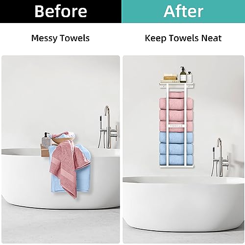 image for STWWO Wall Towel Rack for Rolled Towels, Towel Storage for Small Bathr