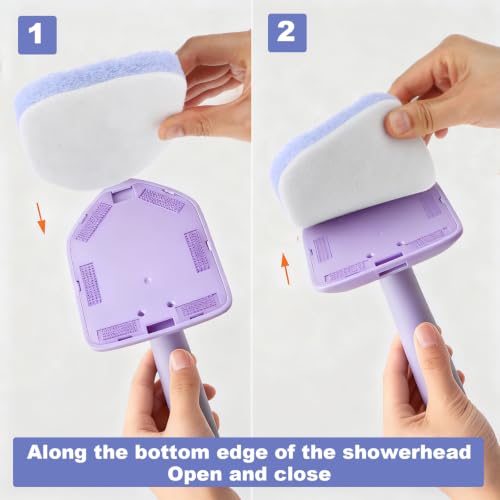 Image of 2Pcs Tub Scrubber Refill Scouring Pads- Shower and Tub Scrubber Replacement | For Tile Brushes, Microfiber Scrub Pad for Cleaning Bathroom Kitchen Toilet Tiles Sink