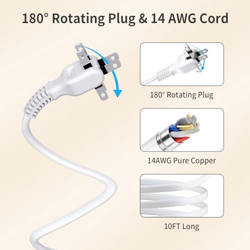 NTONPOWER Extensión de 3.05 metros con 10 tomas, Protector eléctrico con 4 puertos USB, Enchufe plano para montaje en pared miniatura 2