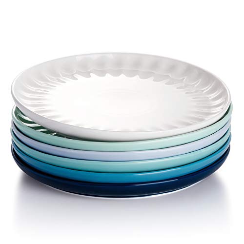 Sweese 160.003 Porcelain Inner Fluted Dinner Plates - 10 Inch - Set of 6, Cool Assorted Colors