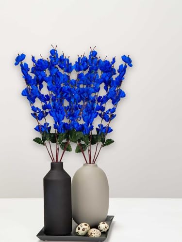 Image of ARTSY Artificial Flowers Bunch for Decoration Cherry Blossom, Ideal for vase, Home, Office Decor, Gifts, Craft, Artificial Plants for Decoration, Without vase, Blue, Combo, 2 Piece, 55 cm Height |