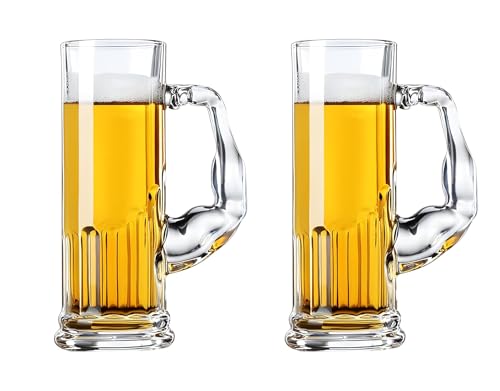 Image of WRINGO Beer Mugs Set of 2, 550ML Glass Mug with Handle, Large Big Heavy Mugs for Freezer, Multipurpose Mugs, Dishwasher & Microwave Safe (BR-09)