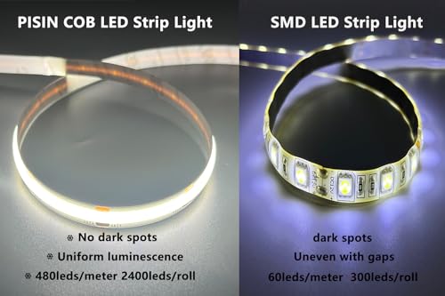 Image of 24V COB LED Strip Light White 6000K IP20 Uniform Light Emitting 480LEDs /M 16.4FT /5M CRI90 Flexible Can be Cropped LED Light Strip Cabinet Home DIY Lighting Projects (White 6000K)