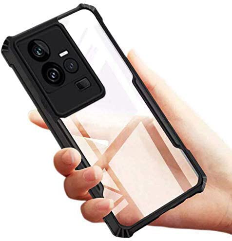 Image of A rtistque Clear Hard Transparent Acrylic Armor Anti-Drop Shockproof TPU Edge Back Cover Case for iQOO 11 5G - Black