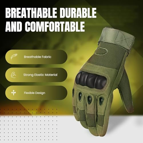 Image of Tactical Riding Gloves for Motorcycle & Bike | Full Finger Protective Sports Gloves for Biking, Shooting, Hiking, Camping & Outdoor Adventure (Green, XL)