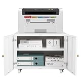 MilleLoom Printer Stand with Storage, Mobile Printer Cabinet for Home Office, Metal Table for Printers with Storage Shelf File Cabinets on Wheels 3D Printers Table White 17.7''H