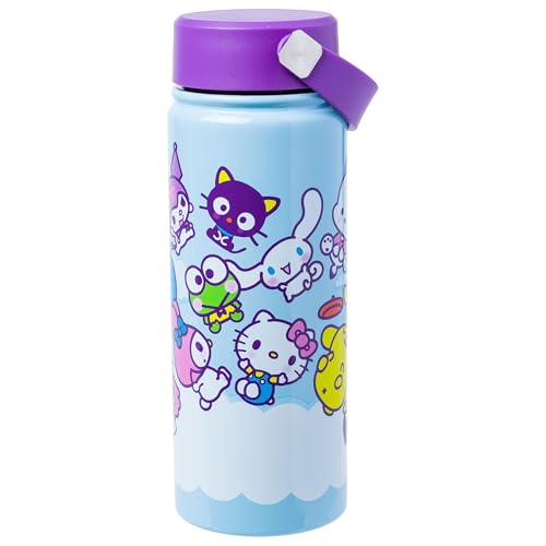 Image of Silver Buffalo Sanrio Hello Kitty and Friends Pochacco, Water Bottle, 20oz | Tuxedo Sam, Little Twin Stars, Kuromi, Pompompurin, Keroppi, Chococat, My Melody, Cinnamoroll, Badtz-Maru Steel Swivel Handle