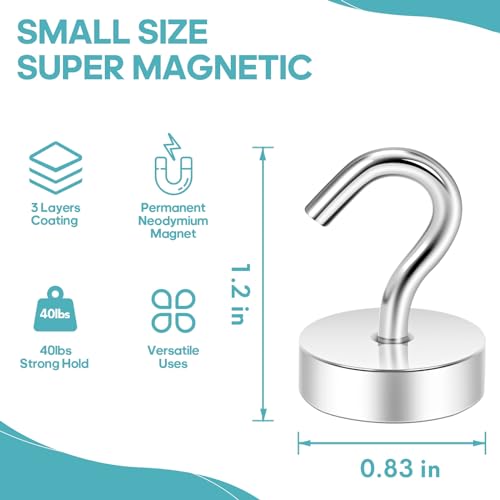 Image of Neosmuk Magnetic Hooks Steel Tube Design for Cruise,40lb+ Silver,10 Pack | Cruise Ship Essentials,Heavy Duty Magnett Hooks for Cabins, Refrigerator, Grill, Hanging, and Travel Extra Strong Must-Haves
