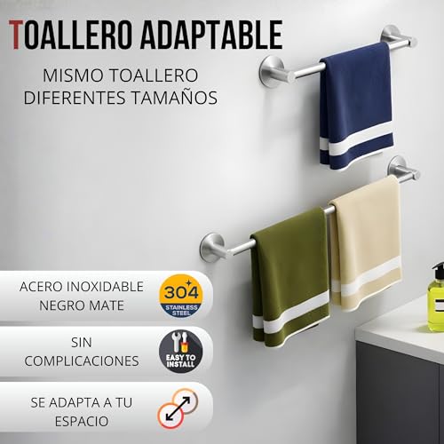 Toalleros De Baño Sin Taladro - Colgador Toalla Baño - Cuelga Toallas Baño Adhesivo - Toallero Adhesivo Baño - Accesorios Baño Sin Taladro - Toallero Sin Taladro (Acero Cepillado) - imagen 2