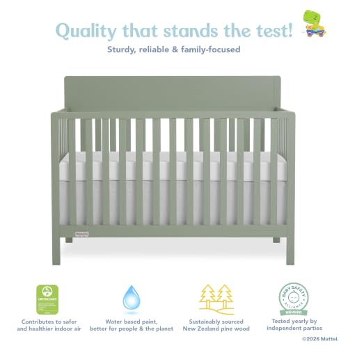 Image of Fisher-Price Meadowbrook 4-in-1 Convertible Full Size Baby Crib, Wooden Nursery Furniture, Converts to Toddler Bed with Guardrail, Daybed & Full-Size Bed, Greenguard Gold & BSA Certified, Meadow Green