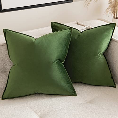 Miulee Olive Green Decorative Velvet Throw Pillow Covers Soft Pillow Covers Soild Square Cushion Case For Sofa Bedroom 18X18 Inch 45X45 Cm #TOP10