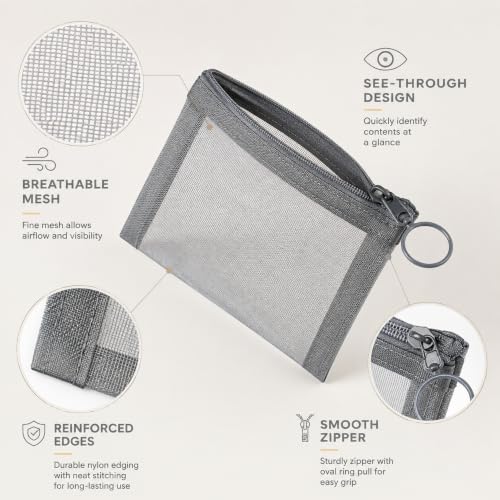 Image of Jexine 60 Pcs Mini Zipper Mesh Bags 4 inch x 3 inch Nylon Coin Pouch, Gray