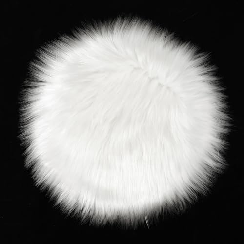 Tapete redondo blanco de peluche sintético 30 cm miniatura 1