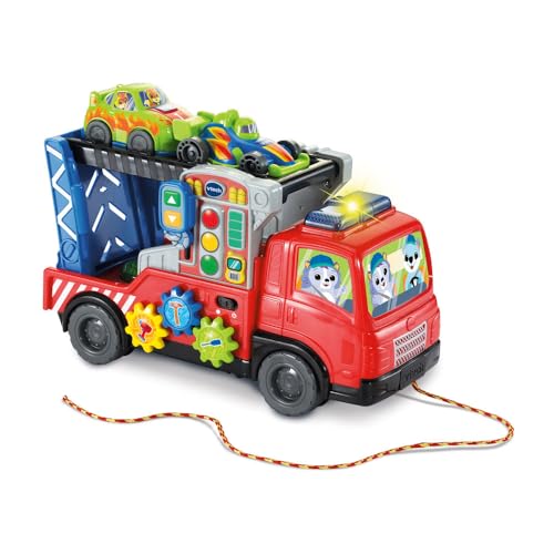 VTech - Super Camion Dépannage Interactif - Jouet à Tirer 3 en 1 - Camion Transporteur de Voitures, Dépanneuse Jouet Enfant, Rampe Voiture de Course -...