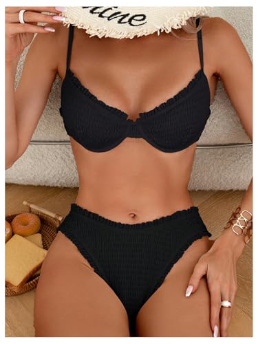 SweatyRocks Women's Bikini Sets for Women Textured Push Up Bathing Suits 2 Piece Swimsuit3