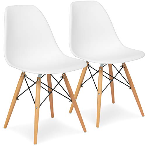 Best Choice Products Set of 2 Mid-Century Modern Arm Chairs for Dining, Office, Accent w/Anti-Slip Feet, Molded Plastic Shell - White