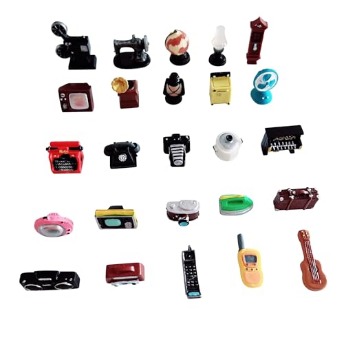 SIX VANKA 25pcs Miniature Resin Retro Home Appliances Decoration Sets Cameras Telephone Photo Props DIY Pretend Play Doll House