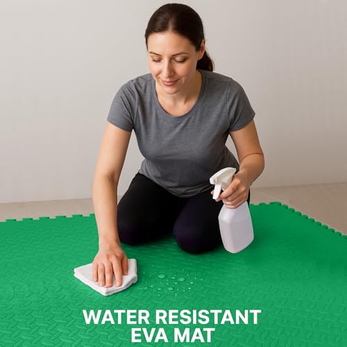 Fk Sports Leaf 60x60cm (Green, 4pcs | 16 sq.ft) 25mm Extra Thick Gym Flooring Mat, Non-skid mats, Soft Cushion EVA Rubber foam, Interlocking Puzzle Floor Tiles, for home Yoga Workout