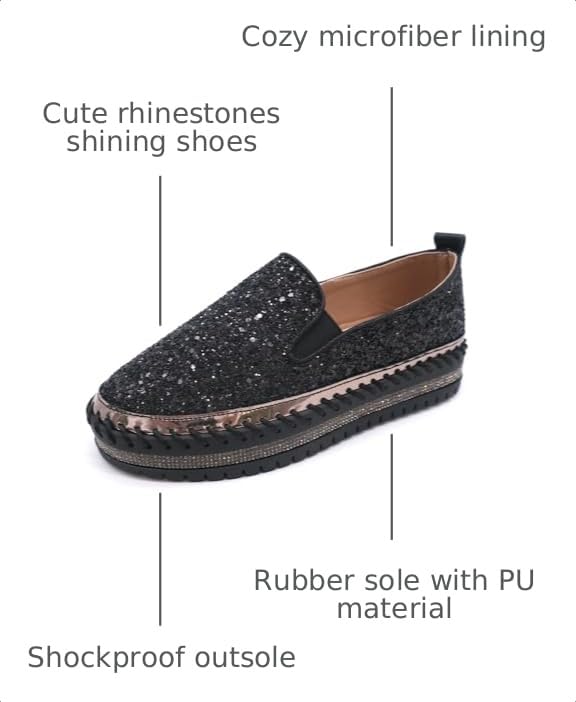 Image of Women's Platform Rhinestones Glitter Fashion Sneakers Comfortable Slip On Flat Loafers Walking Wedding Dress Shoes Casual Shoes