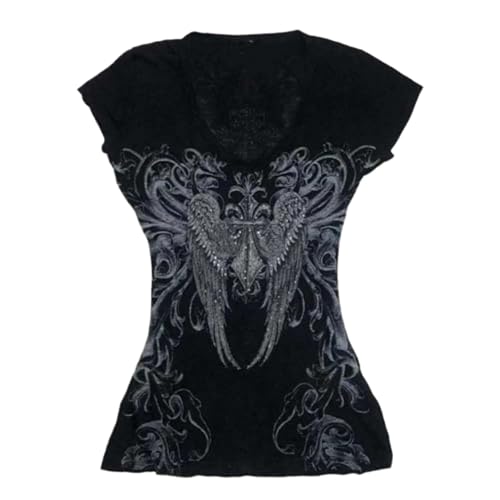 Y2k Emo Grunge-Shirts für Damen, 2000er-Jahre, Vintage-Grafik, Baby-T-Shirt, kurzärmelig, Punk, Gothic, Tops, Teenager, Alt, Kleidung, Ausgehen, Streetwear, Sommer
