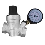 Adjustable Pressure Reducing Valve, Boiler Pressure Reducing Regulator Valve with Gauge, Water Pressure Reducing Regulator Valve for 22mm Compression & 15mm Copper Piping (A, 22MM)