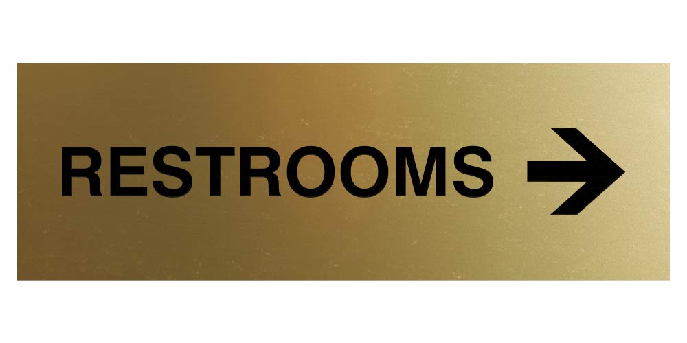 Signs ByLITA Basic Restrooms Right Arrow Directional Sign - Durable Material | Strong Adhesive Tape (Brushed Gold) - Medium (1 Pack)