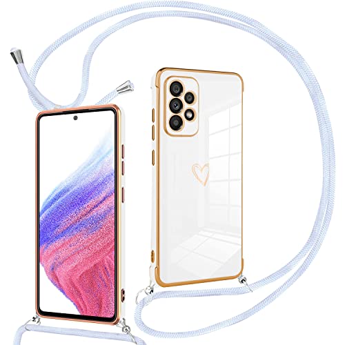 Keteen Collier Cordon Coque pour Samsung Galaxy A13 4G Motif Coeur d'amour Mignon Galaxy A13 4G Lanière avec Cordon Réglable Lanyard Silicone Anti-Chute Housse Etui pour Samsung Galaxy A13 4G, Blanc Cover