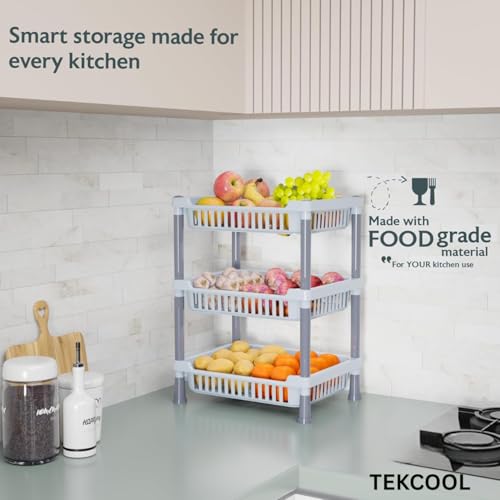 Image of TEKCOOL 3-Layer Kitchen Rack Stand /Multipurpose Racks for Storage /Vegetable Stand for Kitchen Storage Rack /Durable Kitchens Racks for Storages (Grey)