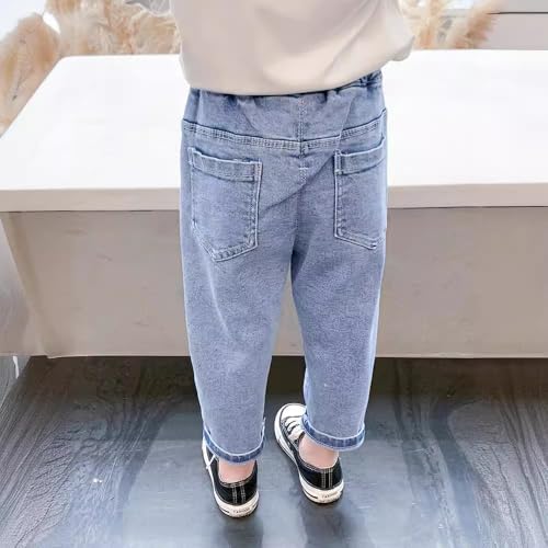 Girls Jeans Cute White Rabbit Printed Waist Elasticated Pockets Fashion Casual Toddler Trousers4