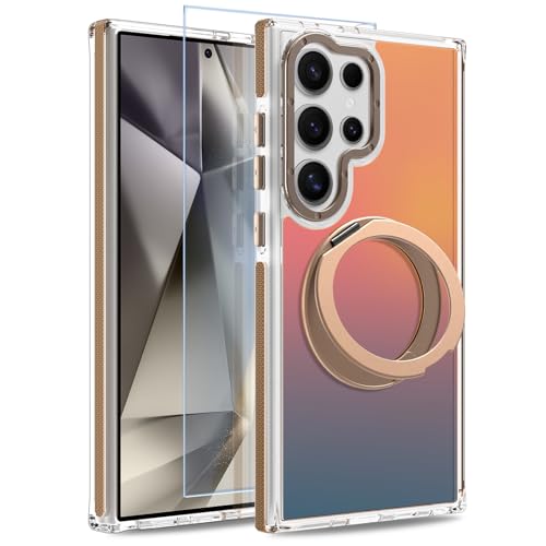 Image of Magnetic for Samsung Galaxy S24 Ultra Case with 360 Stand [Compatible with Magsafe] [Fluorescent Design] [1 Screen Protector] Slim Translucent Matte Case for Galaxy S24 Ultra 6.8 inch, Desert