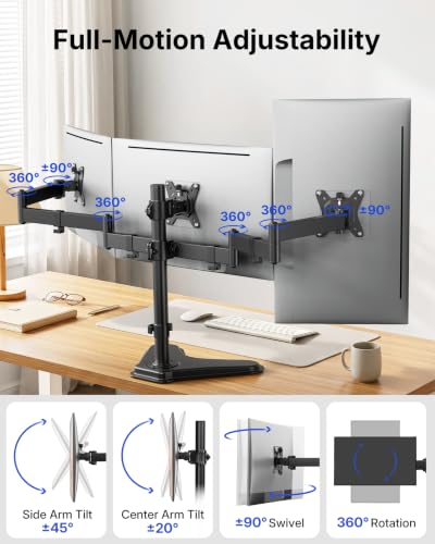 Image of HUANUO Triple Monitor Stand for 13-27 Inch Screens, 3 Monitor Mount