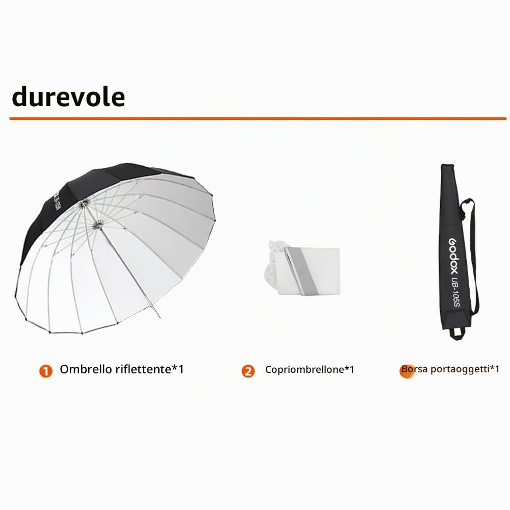 Godox Ombrello parabolico riflettente profondo 41.3in / 105 cm interno bianco | Ombrello da studio con luce morbida con copertura diffusore per fotografia e riprese video in studio