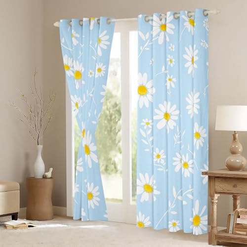 Rideaux de fenêtre pour enfants motif marguerites blanches déco chambre 106x213 - 4