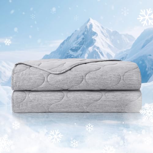 Cozy Bliss Cooling Dual-Sided Blanket for Hot Sleepers Q-Max>0.46 Lightweight Soft Breathable Bed Blanket Double Side Cooling Throw for Night Sweats (Silver Grey 80x90)