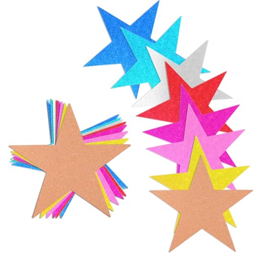 40 Pcs Glitter Star Cutouts 6 Inch Paper Stars Decorations Star Confetti Classroom Decor Star Wall Confetti Cutouts for Christmas Classroom Bulletin Board Decorations(8 Colors)