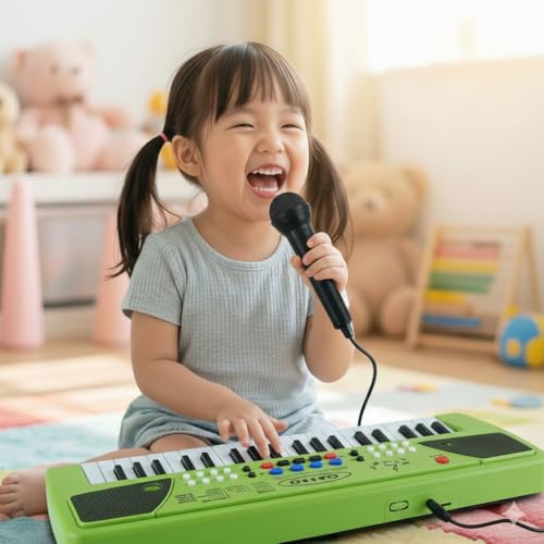 Image of Rechargeable Electronic Keyboard Piano for Kids | HL-55 Musical Toy Piano with Built-in Speaker, Microphone Support, LED Indicators & Multiple Music Modes | Beginner Learning Keyboard for Kids