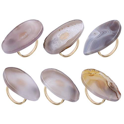 6 Pack Natural Agate Napkin Rings, Yoption Napkin Holders For Decoration Home, Kitchen, Wedding, Parties, Picnics, Buffet Table #TOP20