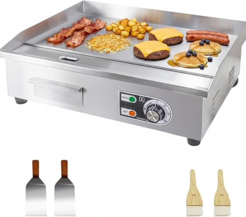 ExGizmo 22' Commercial Electric Griddle,Electric Countertop Flat Top Griddle,110V 1600W Electric Flat Top Grill,Non-Stick Restaurant Teppanyaki Stainless Steel Grill,Adjustable Temperature Control