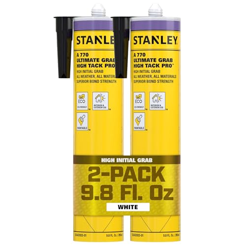 Image of Stanley A770 High Tack Grab Adhesive Caulk - 2X9.8 fl.oz.- Hybrid Polymer and Bonding for Thermal and Acoustic Panels, Roofing, Tile, Stone, Mirror, Marble and Granite, Waterproof, Paintable, 2 Pack