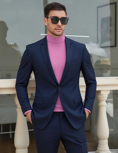 Image of Men's Turtleneck Casual Basic High Neck Long Sleeve T Shirts Half Neck Lightweight Pullover Sweater