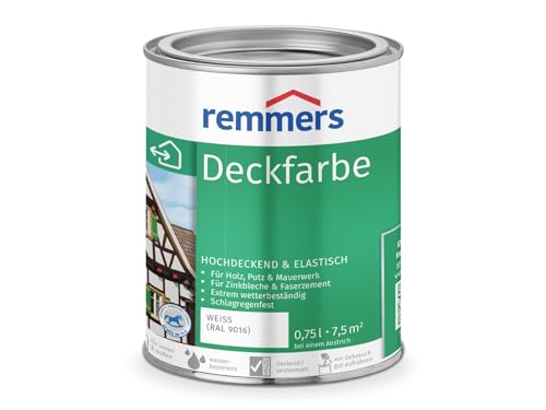 Remmers Tuinhuis Beits Color wit (RAL 9016), 0,75 liter, watergedragen verf voor binnen en buiten, weerbestendige verf voor hout, zink, mineraal en vele andere ondergronden, sterk dekkend