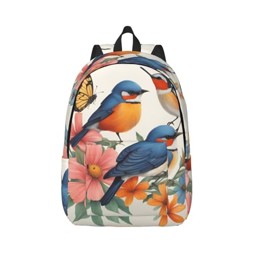 Vbcxza Mochila de lona con estampado de pájaros y flores, tamaño mediano y pequeño, perfecta para senderismo, viajes y uso diario, Black, M, Mochilas rucksack
